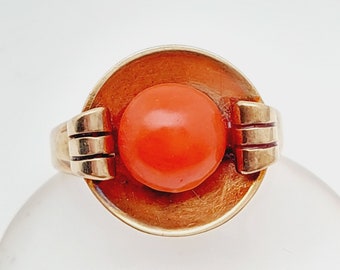 Anillos antiguos de oro 333 talla 10 Art Deco con coral