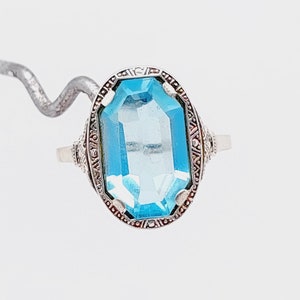 Antique 925 silver Art Nouveau ring with blue stone aquamarine colored size 15 US 7