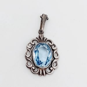 Antique 835 silver pendant blue cut stone Art Nouveau