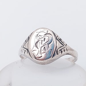 Antique Art Nouveau Silver Ring, Engraved Ring, Personalized Ring, Antique Monogram Ring, Letter Ring, Gift for Him, Men&#39;s Ring size 13