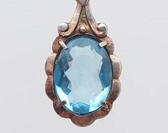 Pendentif Ancien Style Art Déco En Argent Poinçon 835 Avec Pierre Bleue - Occasion