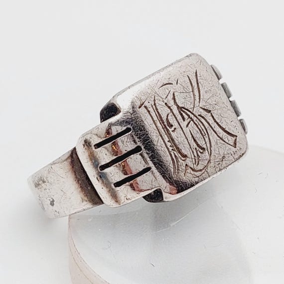 Bague Chevalière Art Déco En Argent Massif 925 - Taille 58 - Vintage - Non Modifiée
