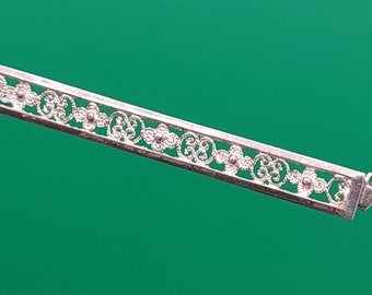 Antique 835 silver brooch bar brooch rocailles Art Nouveau filigree brooch flower pattern