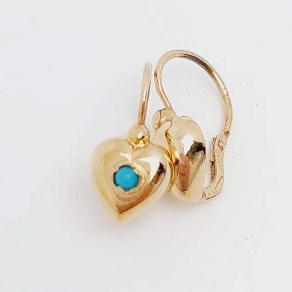 Biedermeier 585er Gold Ohrringe Ohrhänger Hängeohrringe Herz mit Türkis