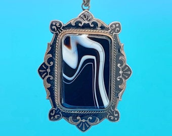 Pendentif Vintage Art Déco En Argent 830 - Pierre Bleue Suisse/Londres, Allemagne, Fait Main