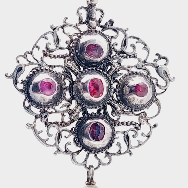 Austria Hungary Historicism Pendant around 1880 Garnet & Silver Country House Biedermeier Garnet Jewelry