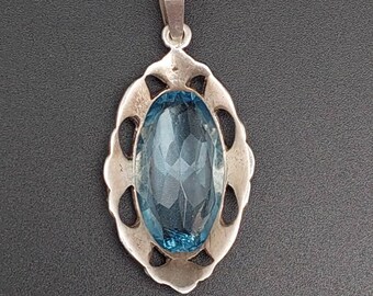 Pendentif Art Déco Argent Poinçon 835 – Pierre Bleue, Style Ancien, Occasion