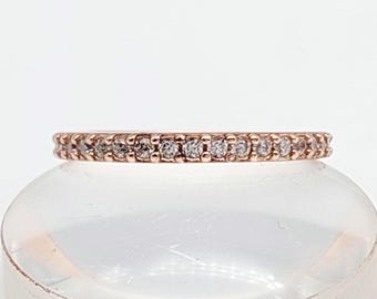 Vintage 925 sterling silver ring, size 18, eternity ring, rose gold with clear cubic zirconia stones