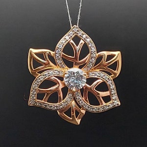 XXL Pendant Silver 925 Silver Pendant Zirconia Flower Rhinestones Gold Plated
