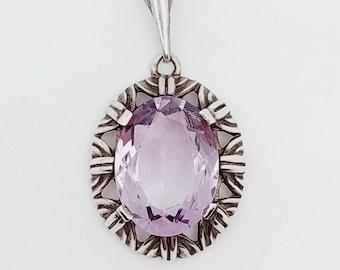XXL Antique 835 silver pendant Art Nouveau with pink stone
