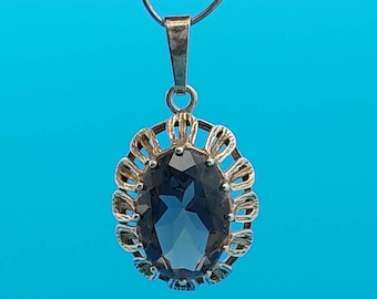 Pendentif Ancien En Argent Avec Quartz Fumé Et Topaze - Taille XXXL - Occasion Très Bon état