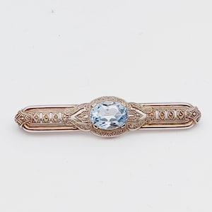 Beautiful antique 935 silver bar brooch light blue stone Art Deco brooch