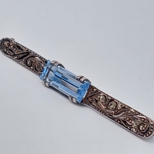Art Nouveau antique 835 silver bar brooch light blue stone brooch