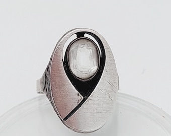 Nostalgic Finland Sterling Ring Sten & Laine Solitaire Ring Rock Crystal North Shape size 18 US 8