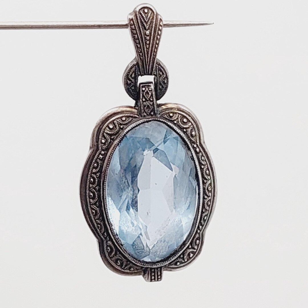 Antique 935 Silver Art Nouveau Pendant With Light Blue Aquamarine Stone ...
