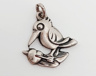 Antique Pendant Silver Charm Bracelet Pendant Bird and Heart Charm