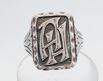 Antique signet ring 800 silver men's ring initials AH HA antique jewelry size 23 US 10 1/4