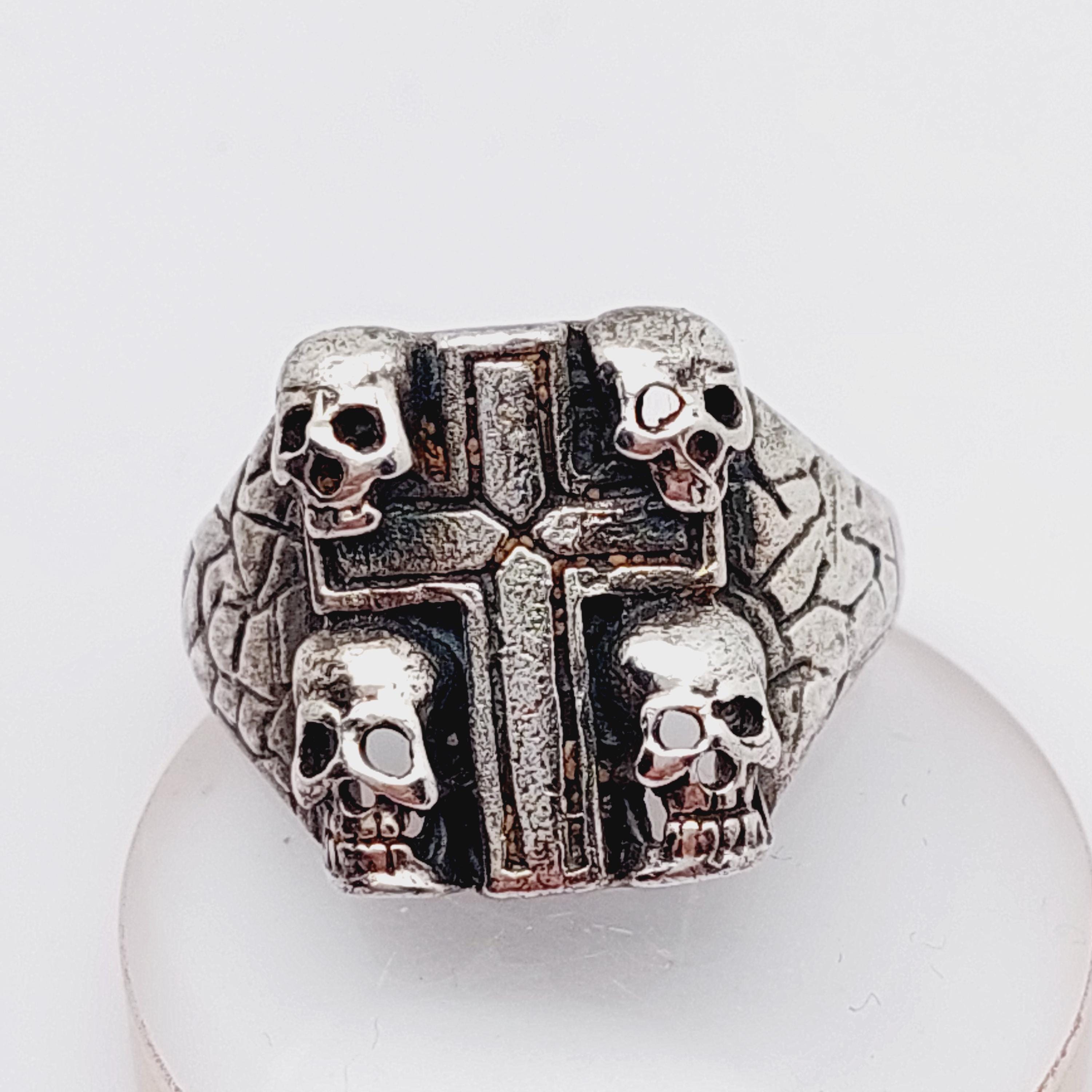 Size 19 59 Antique 925 Silver Men's Signet Ring Cross Skull - Etsy