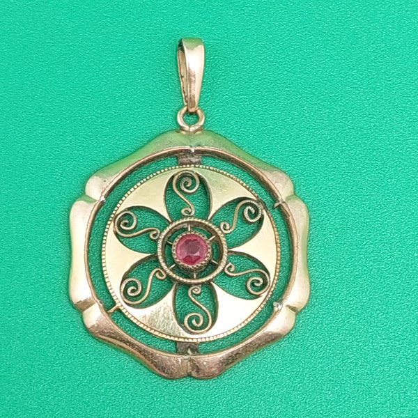 Antique pendant double garnet Art Nouveau 1900s vintage women's jewelry with garnet stone