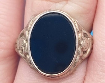 Size 20 Antique men's signet ring antique men's ring 835 silver signet ring onyx stone size. EU9