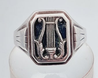 Size 31 Antique 835 Silver Signet Ring Onyx Men's Ring Lyrer