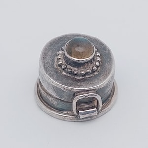 Vintage Silver Pill Box Stone 925 Silver Pill Box Pill Case