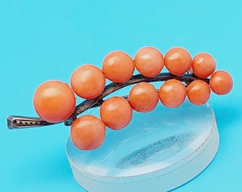 Antique Double Brooch with Coral Biedermeier Jewelry