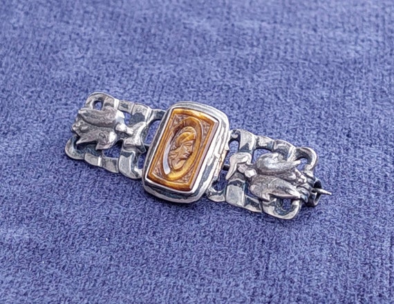Antique Art Nouveau silver brooch with tiger eye … - image 7