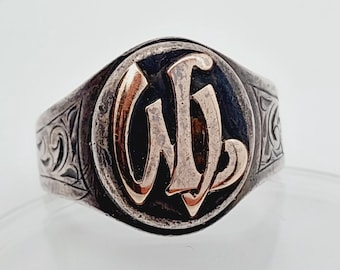 Antique heavy signet ring 800 silver men's ring initials WL LW antique jewelry size 25