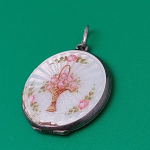 Very antique Art Nouveau pendant enamel flower medallion