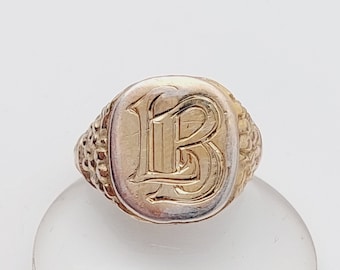 Antique signet ring 835 silver gold-plated men's ring initials LB BL antique jewelry size 11 51