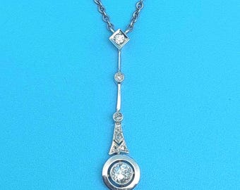 Antikes Art Deco Collier Gold Anhänger Platinin mit Brillanten 0,48 Carat