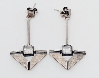 Finland Vintage Earrings Karl Laine 925 Silver Stud Earrings Rock Crystal