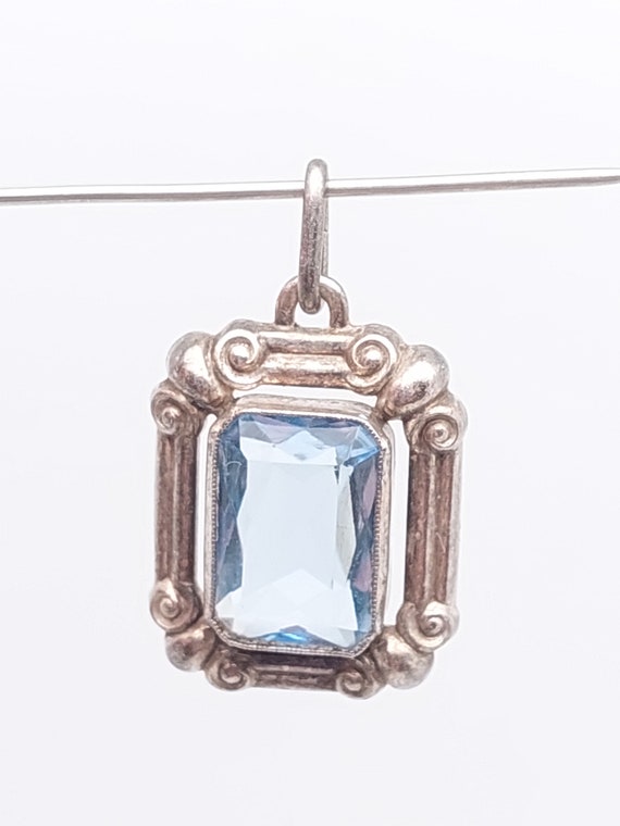 Antique silver pendant art deco with blue stone a… - image 7