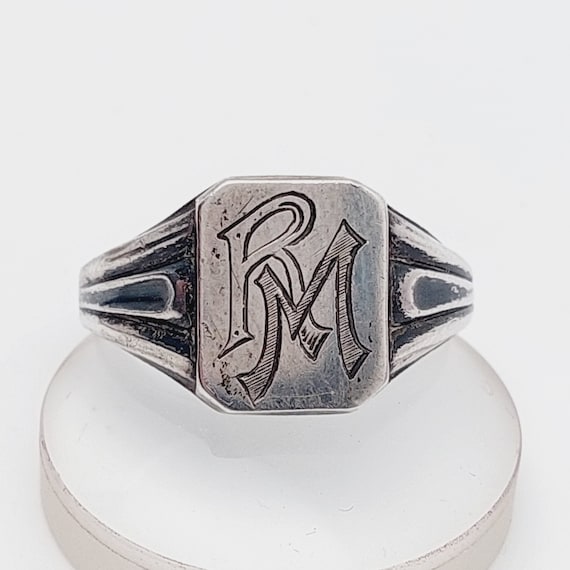 Size 24 64 Antique 835 silver ring men's signet r… - image 1