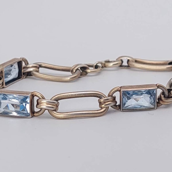 19,5 cm Jugendstil Armband 835er Silber mit blauen geschliffenen Steinen