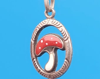 Antique Art Nouveau charm pendant 835 silver mushroom fly agaric enamel charm bracelet pendant lucky charm