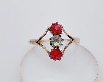 antique double ring Art Nouveau ring with red stone size 13 14 15 16 17 18 20 22