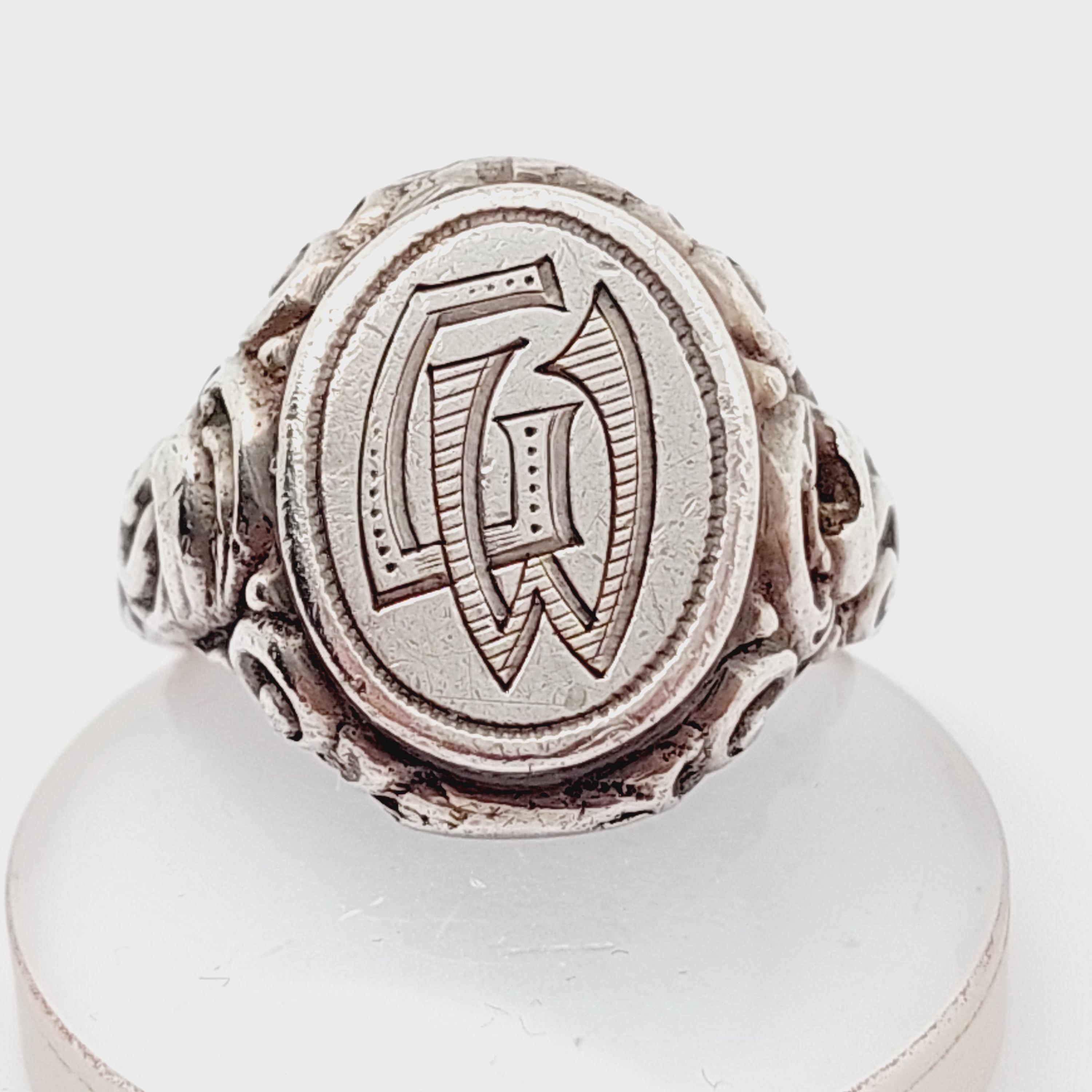Size 20 Antique Silver Ring Men's Signet Ring GW WG Silver Signet