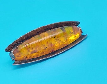 Vintage Fischland Brooch 835 Silver Designer Jewelry with Amber