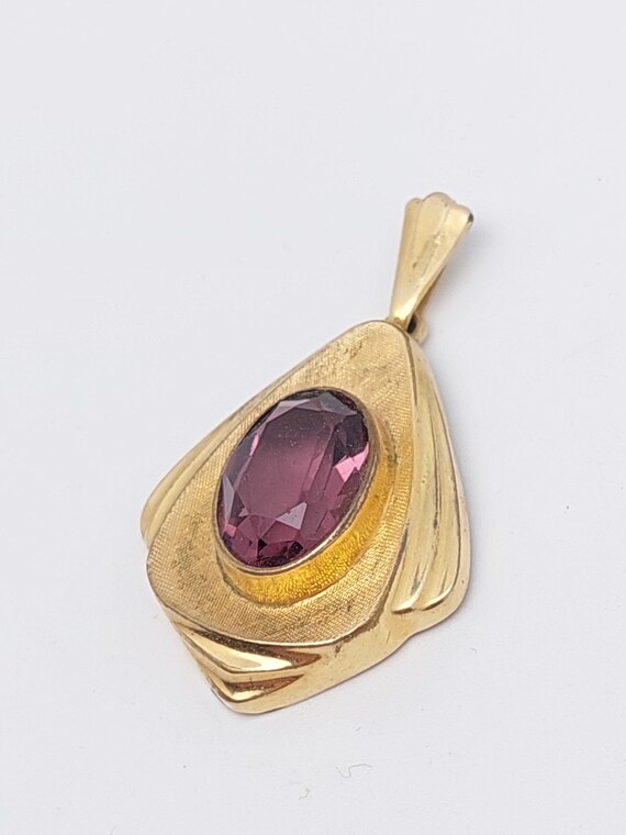 Antique gold-plated double pendant cut purple gla… - image 5