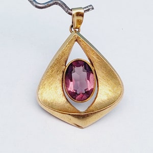 Antique gold plated American double pendant cut pink glass stone Art Deco jewelry