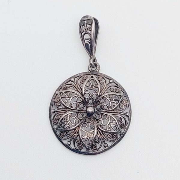 Pendentif en argent antique 800, bijoux en filigrane d'argent, perles de rocaille, décoration florale