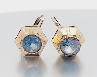 Pendientes nostálgicos de oro auténtico 333, pendientes colgantes con piedras azules