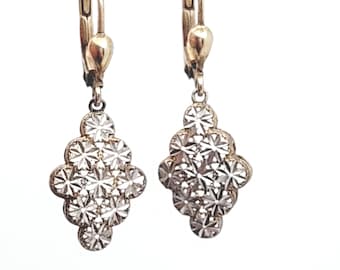 Vintage 925 sterling silver gold-plated earrings, ARR Jewelry, diamond-cut silver earrings