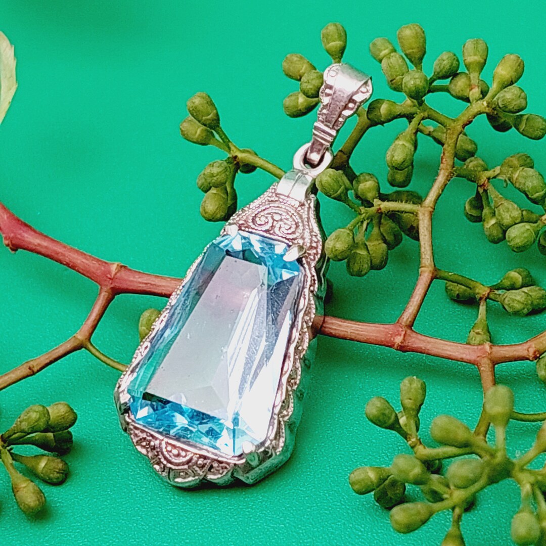 Antique Silver Pendant Art Nouveau With Blue Stone Aquamarine Colored ...