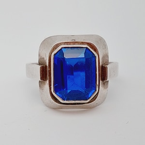 Antique 835 silver ring Perli Aquamarine colored stone light blue antique ring antique jewelry size 14