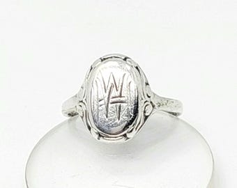 Size 11 51 Antique men's signet ring silver Art Nouveau ring initials WH HW MH