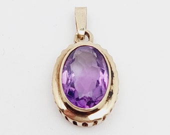 Nostalgic pendant 333 8 k real gold pendant with purple cut amethyst stone