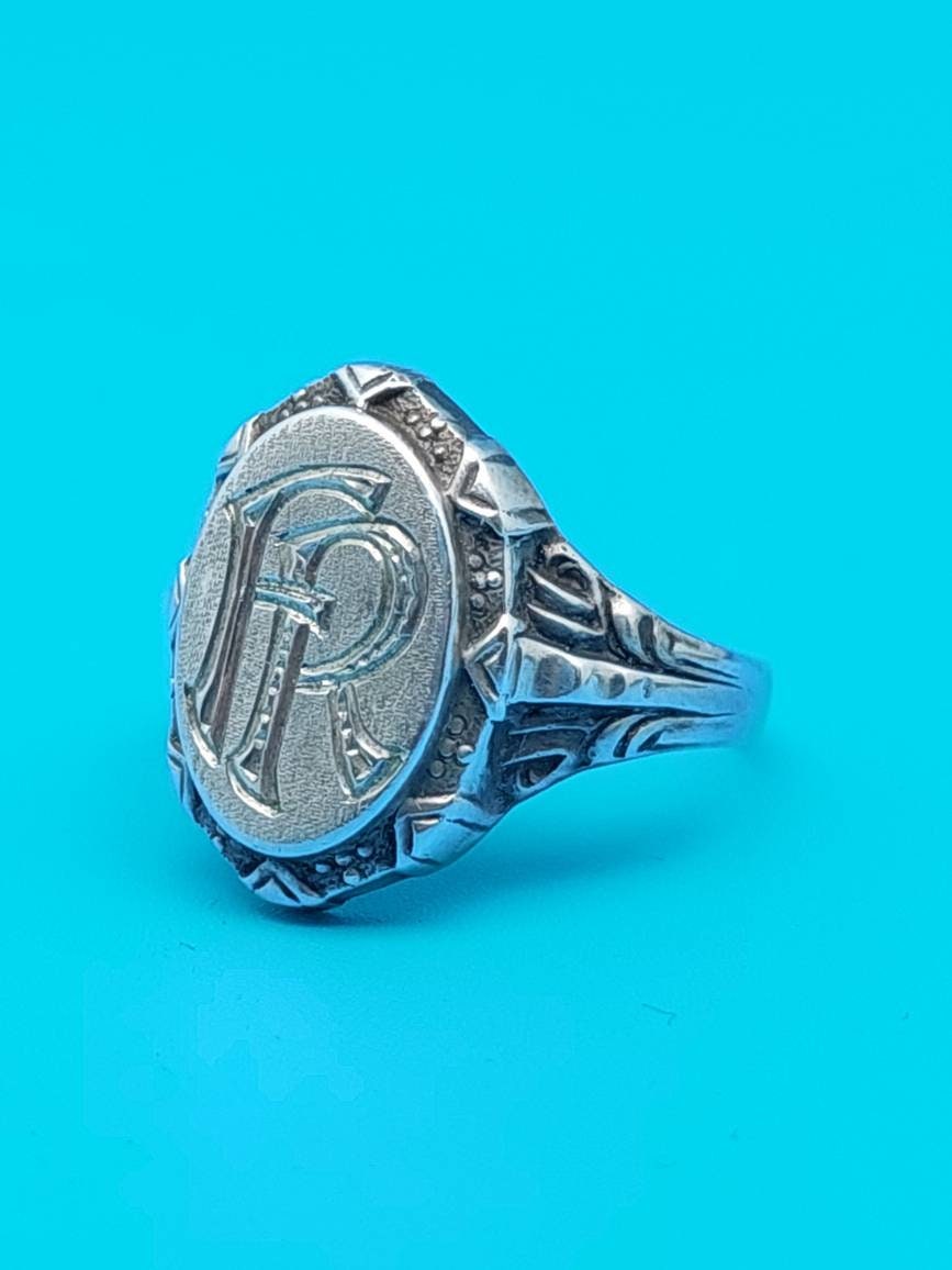 アクセサリー 1940's silver 835 signet ring Antique German 835 Silver Signet Ring, Art Deco, 1930s Gold
